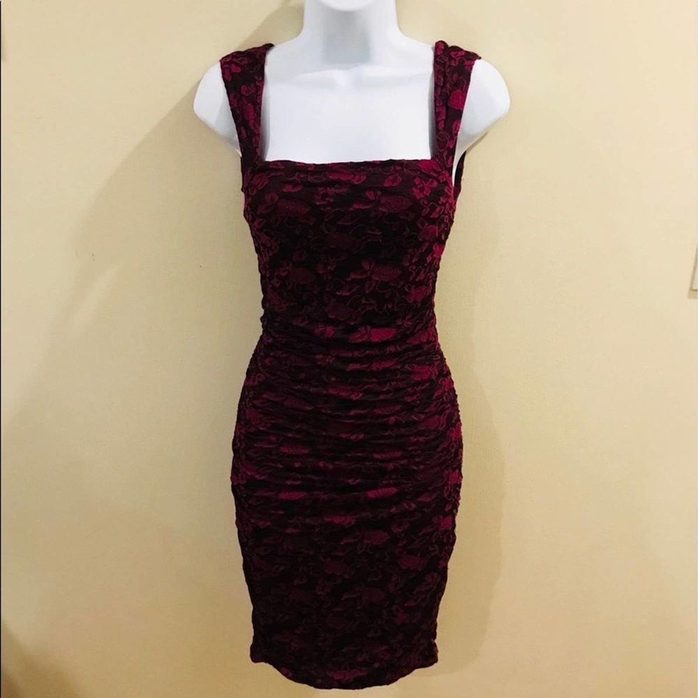 Free People Bodycon Mini Dress Cutout Maroon XS - Picture 2 of 16